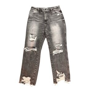 Flying Monkey Ultra High Rise Straight Leg Distressed Jeans Washed Black 30 NWOT